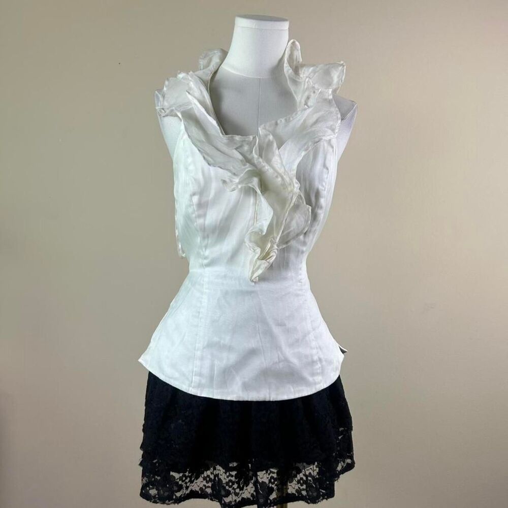 Office Siren White Ruffle Halter Top